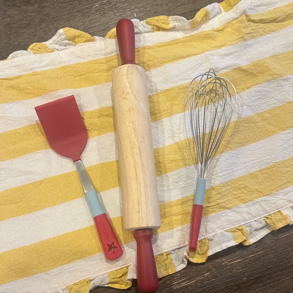 American Girl Red and Natural Wood Baking Set. Child size.